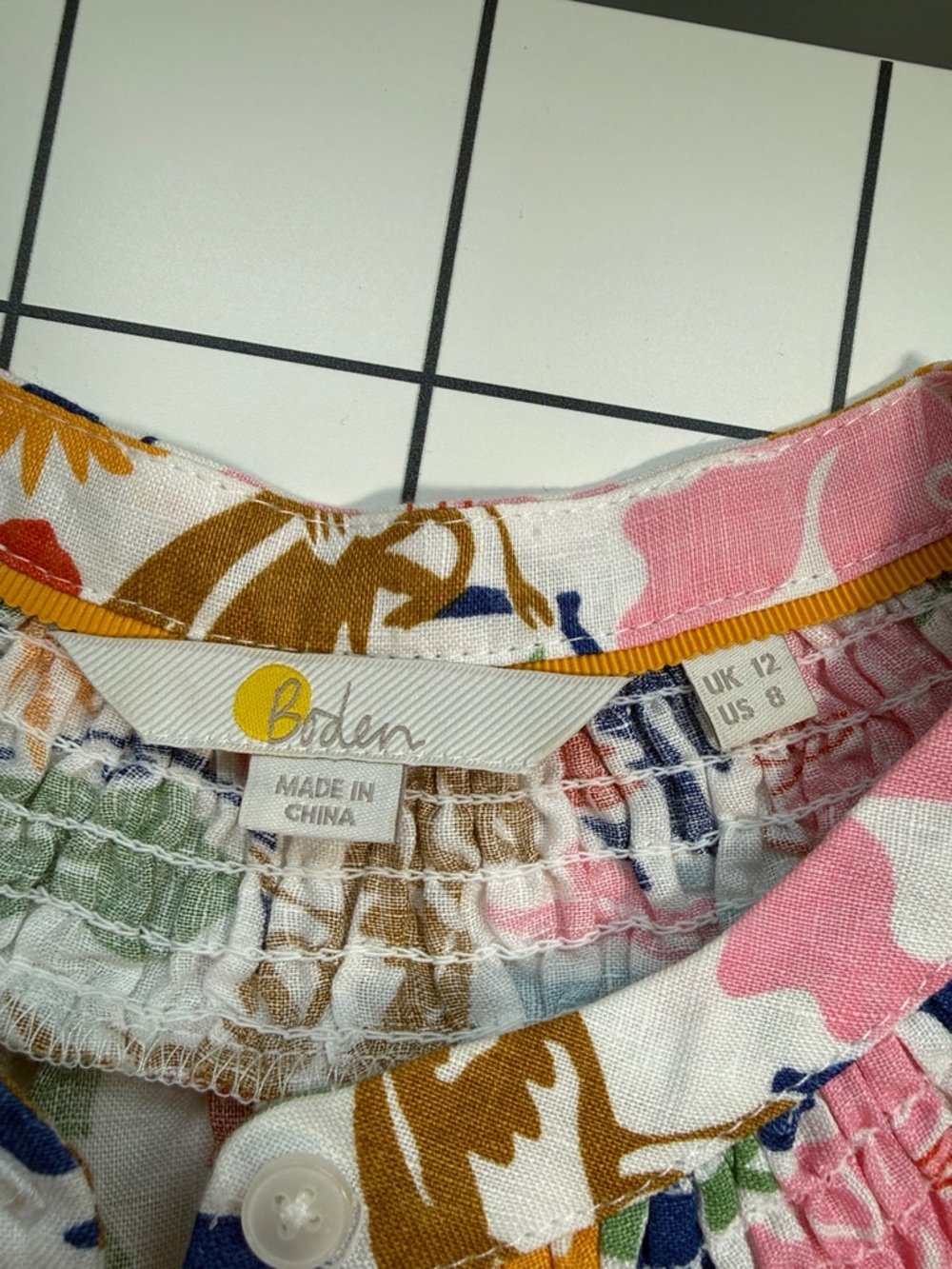 Boden Linen Floral Button-Front Top in Pink, Blue & Brown - Picture 3 of 7